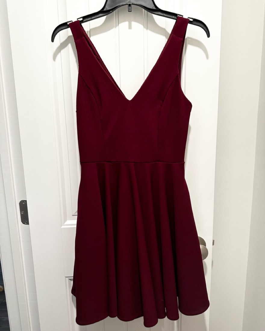 lulus burgundy skater dress Unique Homecoming Dress 2024 Burgundy Glitter Velvet – AnnaCustomDress main image 0