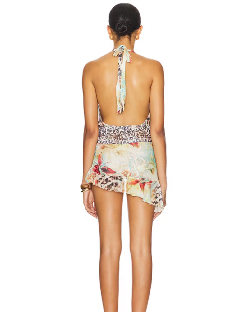 princess polly elish mini dress Embellished Halterneck A-Line Mini Dress in Almond - 6