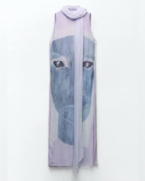 Zara Lilac Blue Face Dress With Scarf by Zara - Pickle