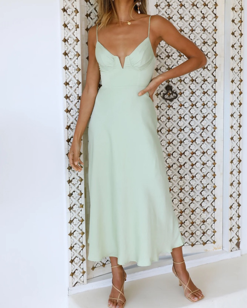 Mint Green Satin Midi Dress by Hello Molly - Pickle