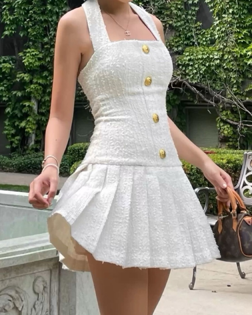 slim fit dress slacks White Tweed Mini Dress L main image 1