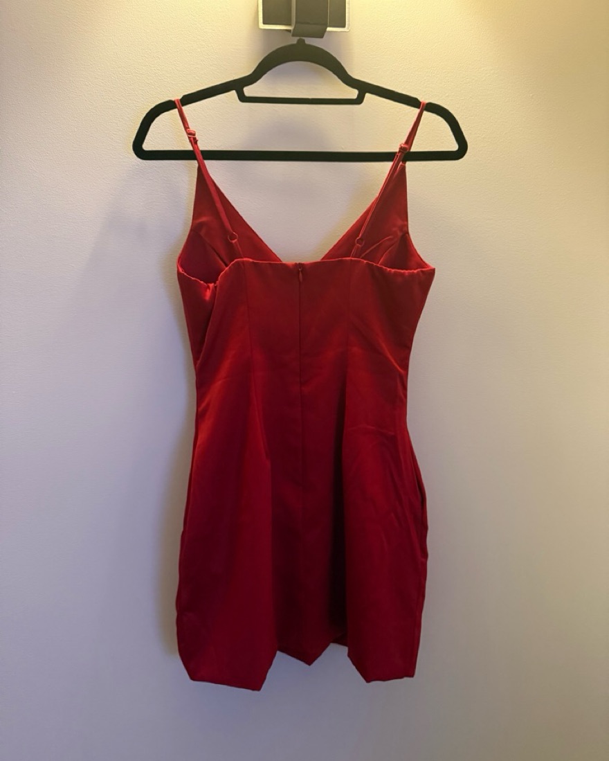 Striking Red Satin Mini Dress - Image 4