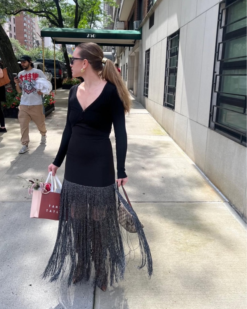 Chic Black Fringe Midi Dress by Tanya Taylor - Pickle
