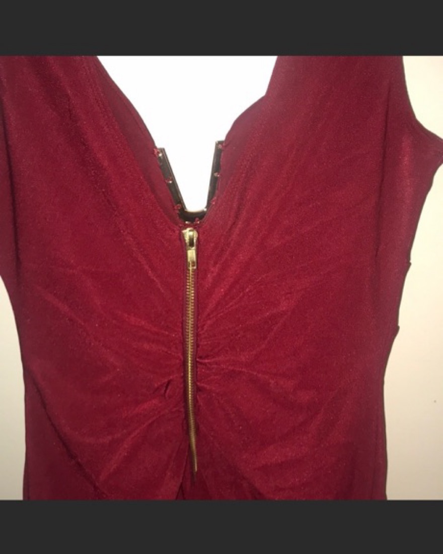 Calvin Klein Red Dress With Gold Zipper Calvin Klein Lace-Up V-Neck Zipper  Sleeve Dress Black Gold Detailing S