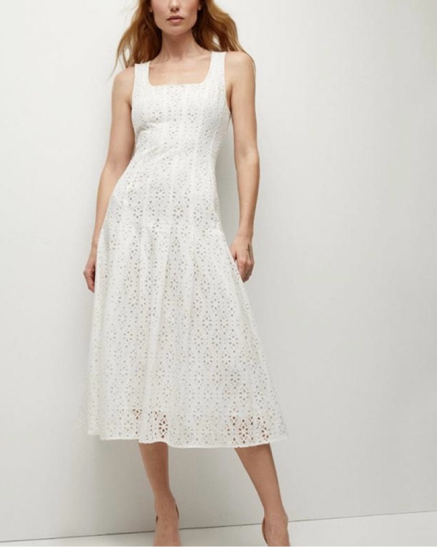 veronica beard green eyelet dress Veronica Beard Upten Eyelet Midi Dress | Dove White
