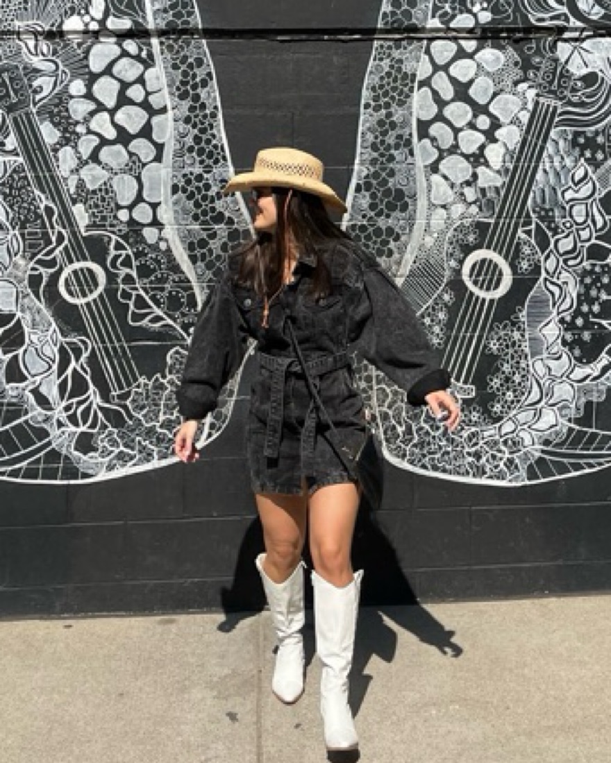 Black Structured Denim Mini Dress - Image 5