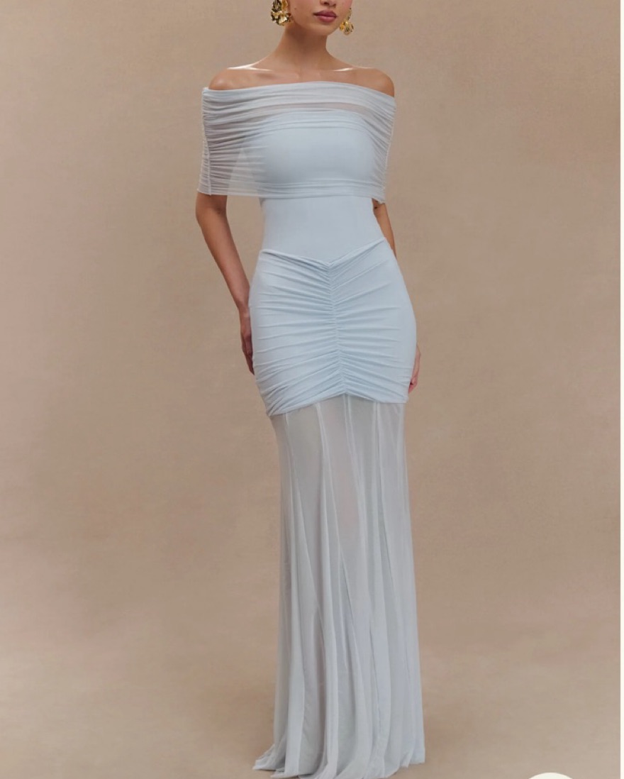 Meshki Powder Blue Mesh Maxi Dress - Image 2