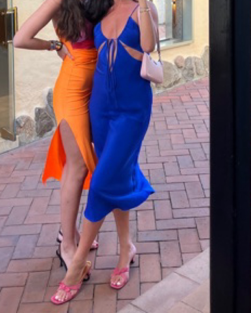 blue dress orange heels Yvonne Halter Corset Gingham Mini Dress – American Threads main image 1