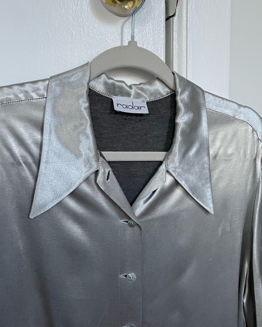 Vintage Metallic Silver Blouse - Image 3