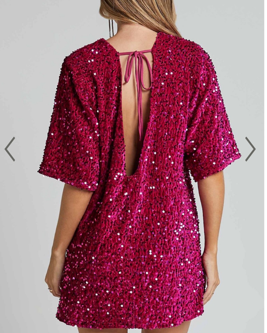 strapless open back dress Diego Rhinestone Fringe Sequin Mini Dress In Hot Pink – Mew Mews
