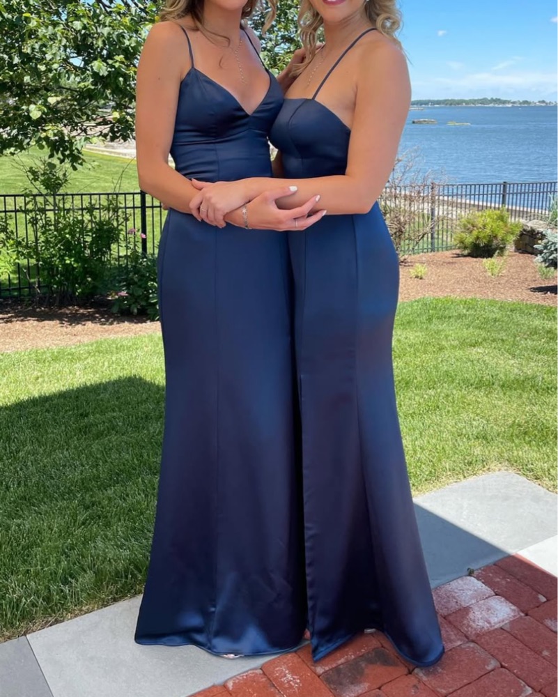 Elegant Navy Blue Satin Dress by Amsale - Pickle