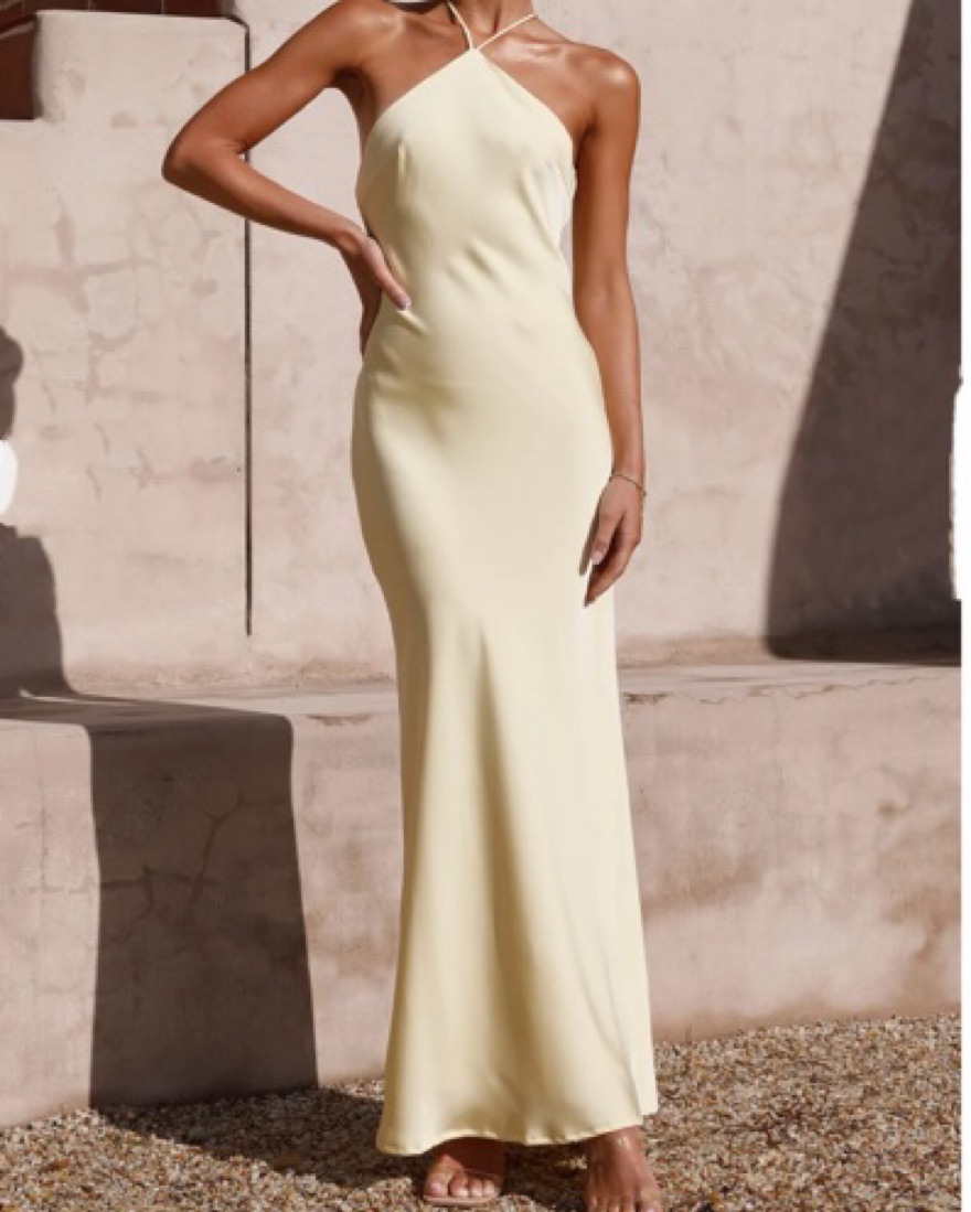 Billy J Elegant Yellow Halter Gown by Billy J - Pickle