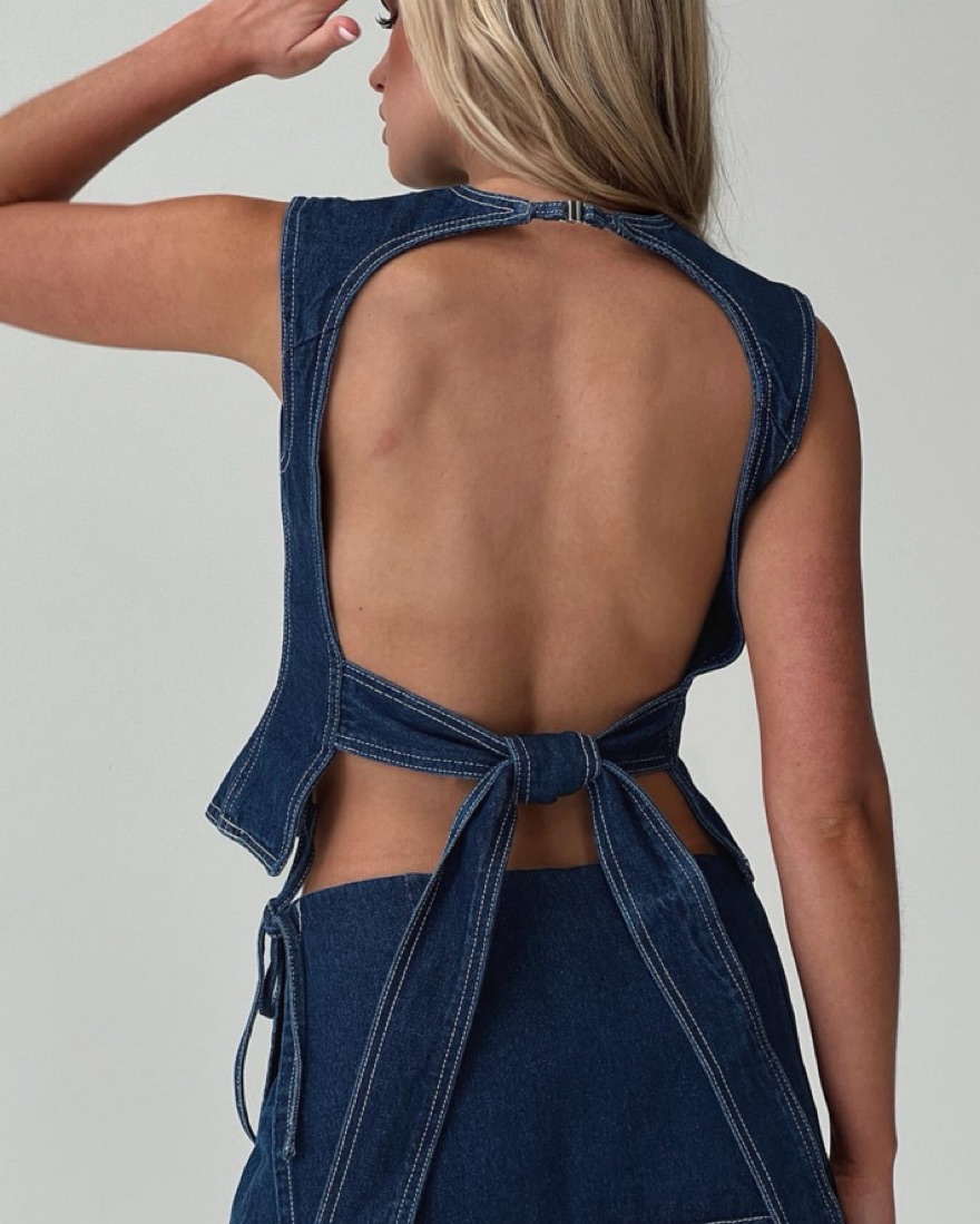 open lace back dress Say Goodnight Denim Halter Mini Dress Mid Wash Curve