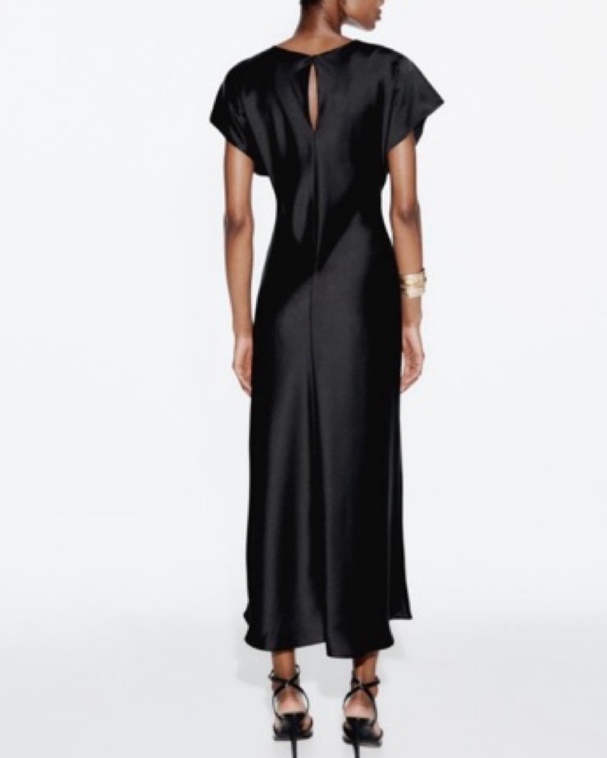 Zara Satin Effect Black Midi Dress by Zara