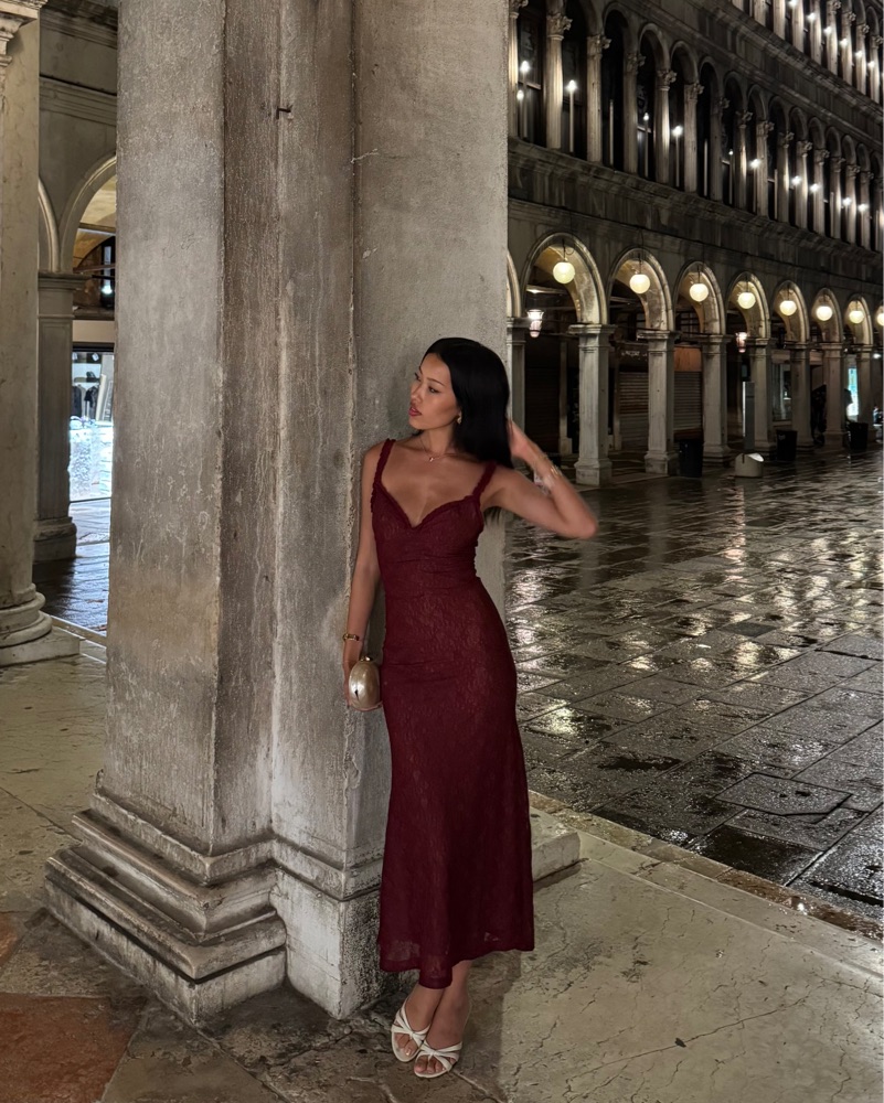 Bardot Burgundy Maxi Lace Dress by Bardot - Pickle