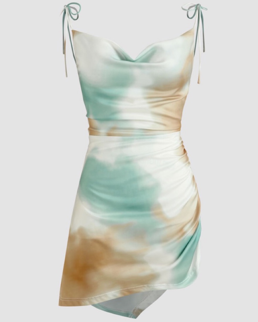 Cowl Neck Tie Dye Mini Dress - Image 1