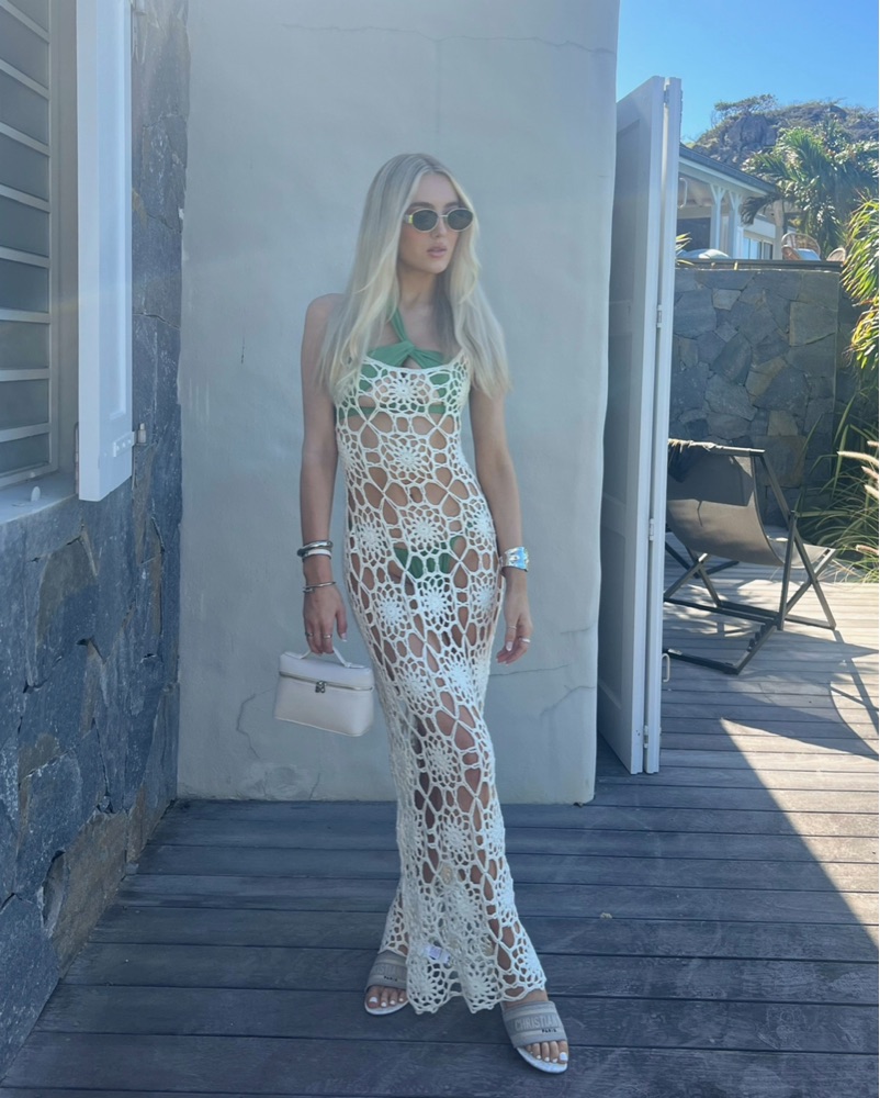 white christmas dresses Two-Tone Crochet Cover Up Dress main image 0