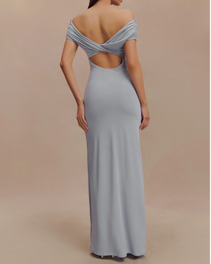 tfnc bridesmaid exclusive multiway maxi dress in grey Strappy-Back Slinky Long Prom Dress with Deep V-Neck Lilac 2 / XLarge