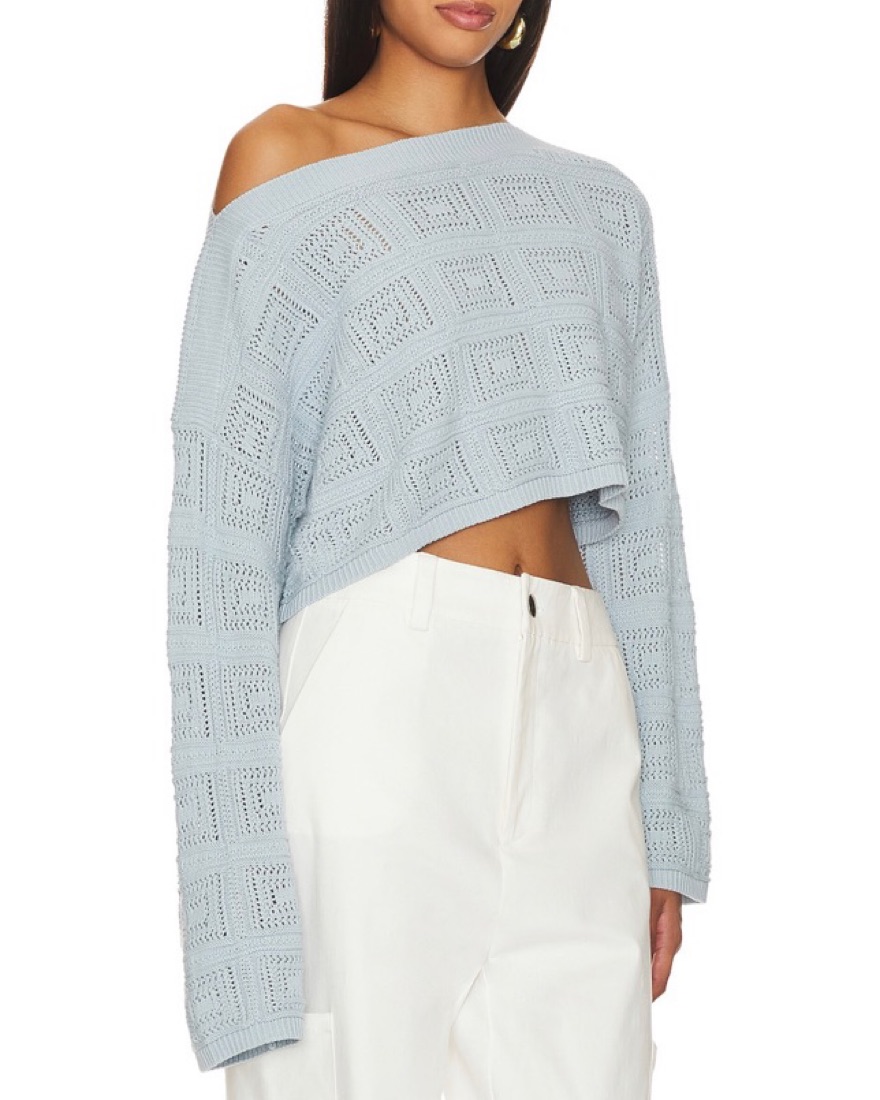 Off The Shoulder Cropped Knit Sweater - Image 2