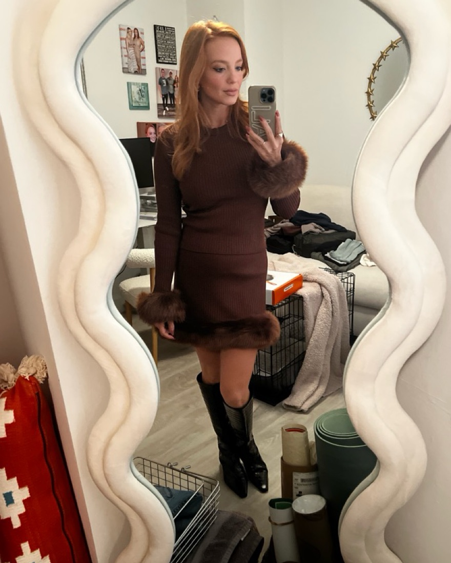 Brown Fur Trim Sweater Set by Show Me Your Mumu - Pickle