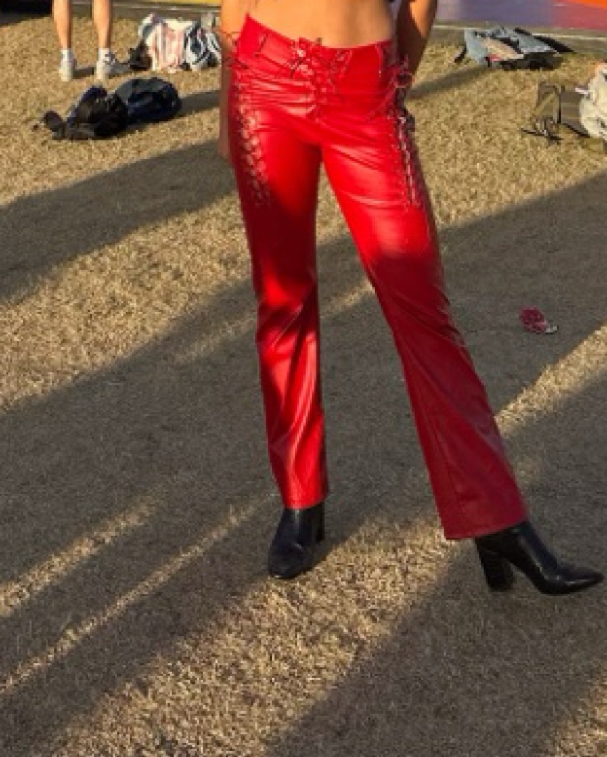 Red Leather Pants Tie Up Pants - Image 2