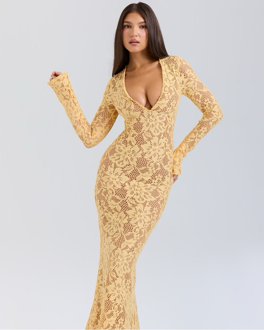 chinese dress ladies House of CB Indiana Yellow Lace Maxi Dress  Taite Ro