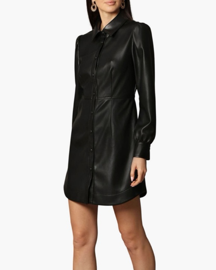 green emerald velvet dress Vegan Leather Fit & Flare Dress – Elie Tahari main image 1