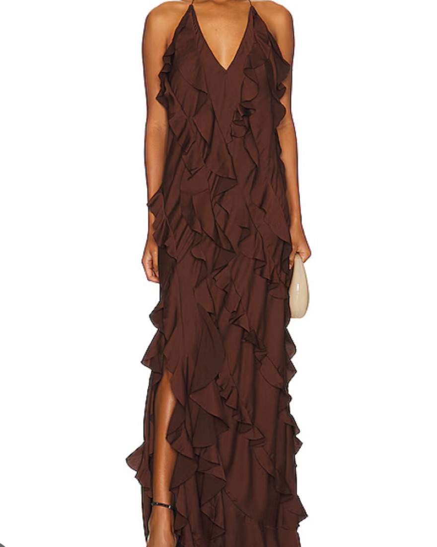 anna october brown dress Bebaak Coco Handwoven Aline Ruffle Dress – Okhaistore