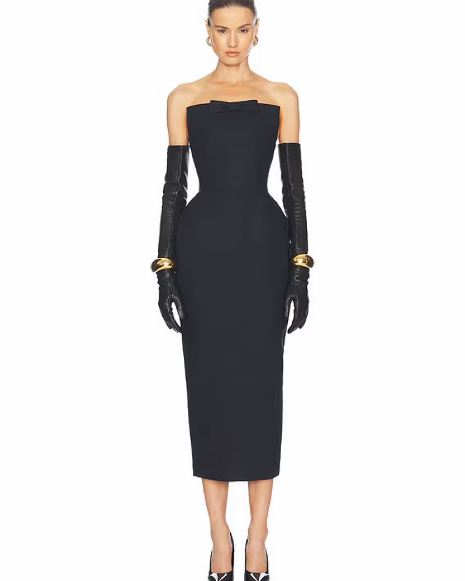 knee length dresses for ladies Black Lace Bow Front Una Midi Dress