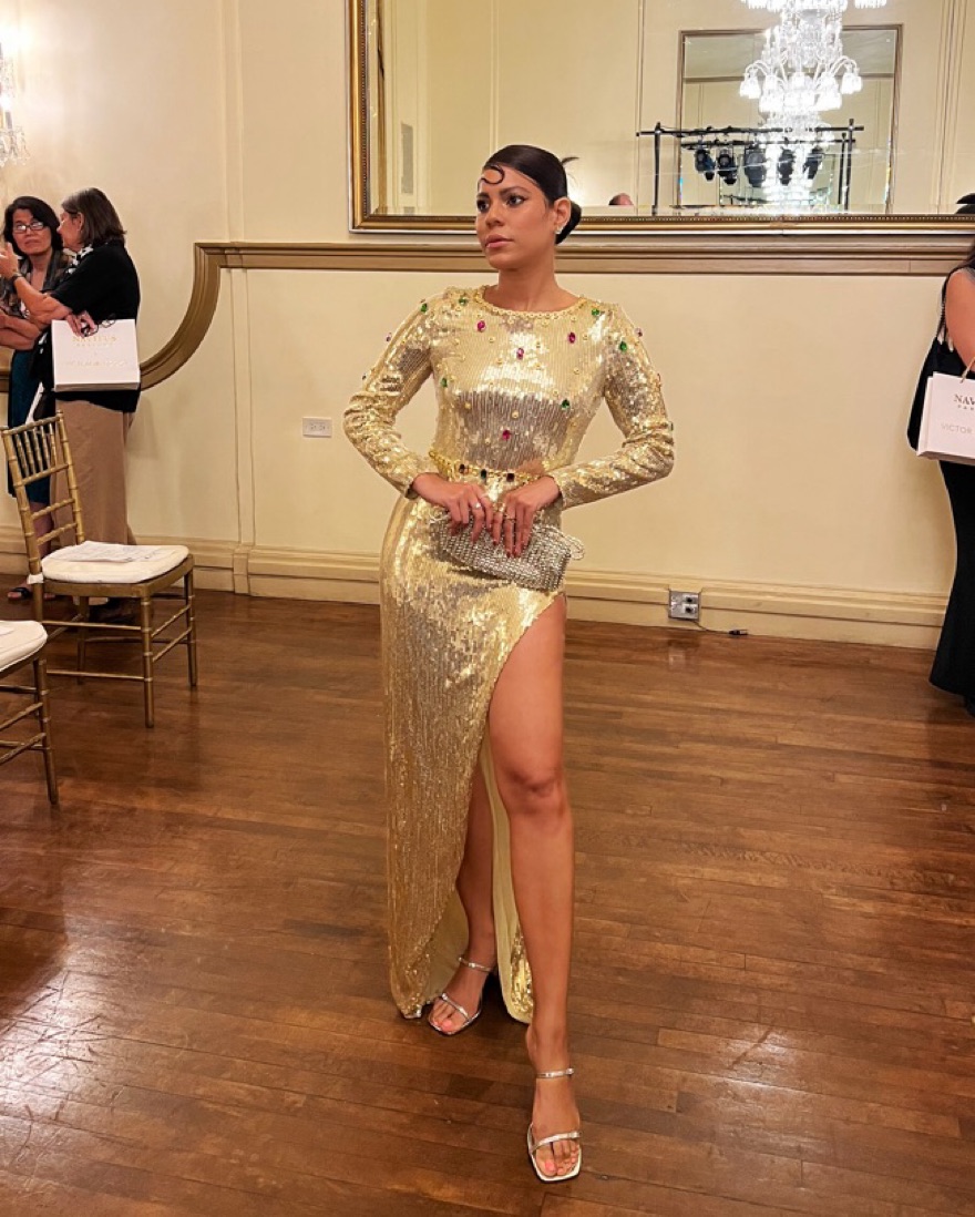 Golden Sequin Long Dress by Bella Barnett - Pickle