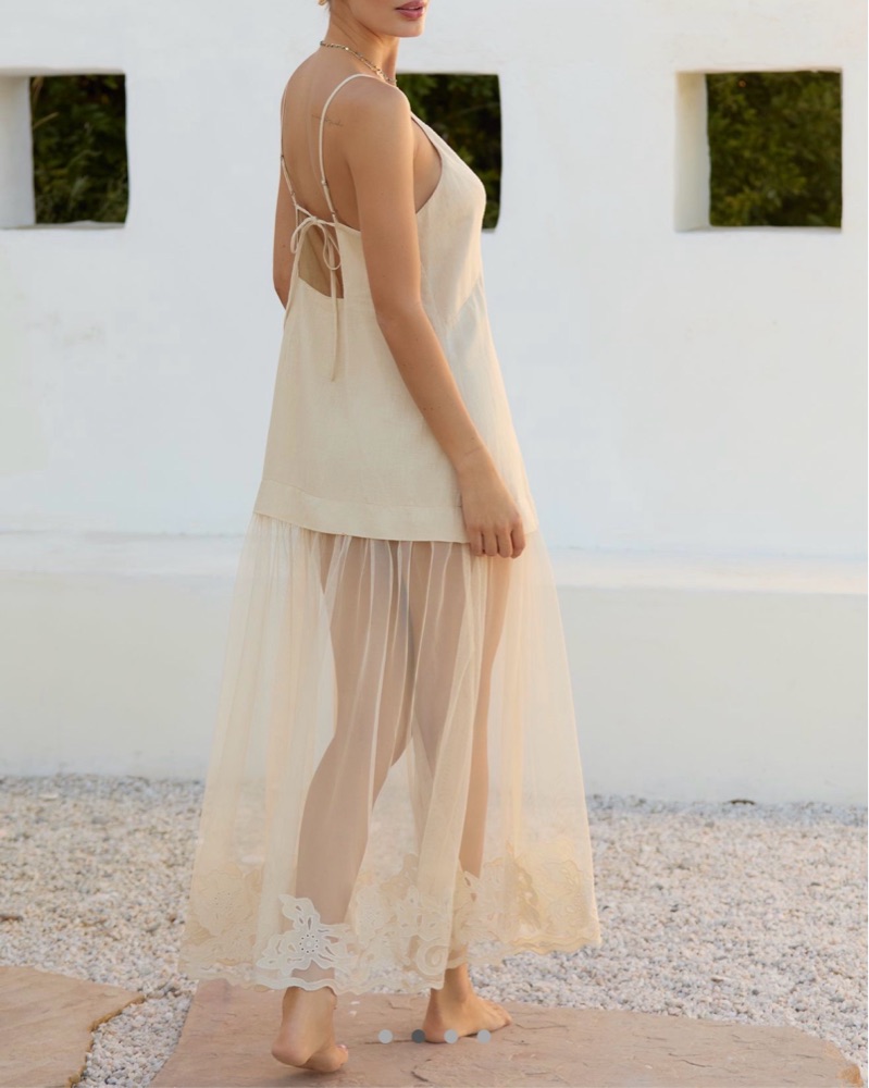 knee length dresses for ladies V Neck Maxi Linen Slip Dress Monserrat – Minimalist Chic| Buy It Now M/L main image 0