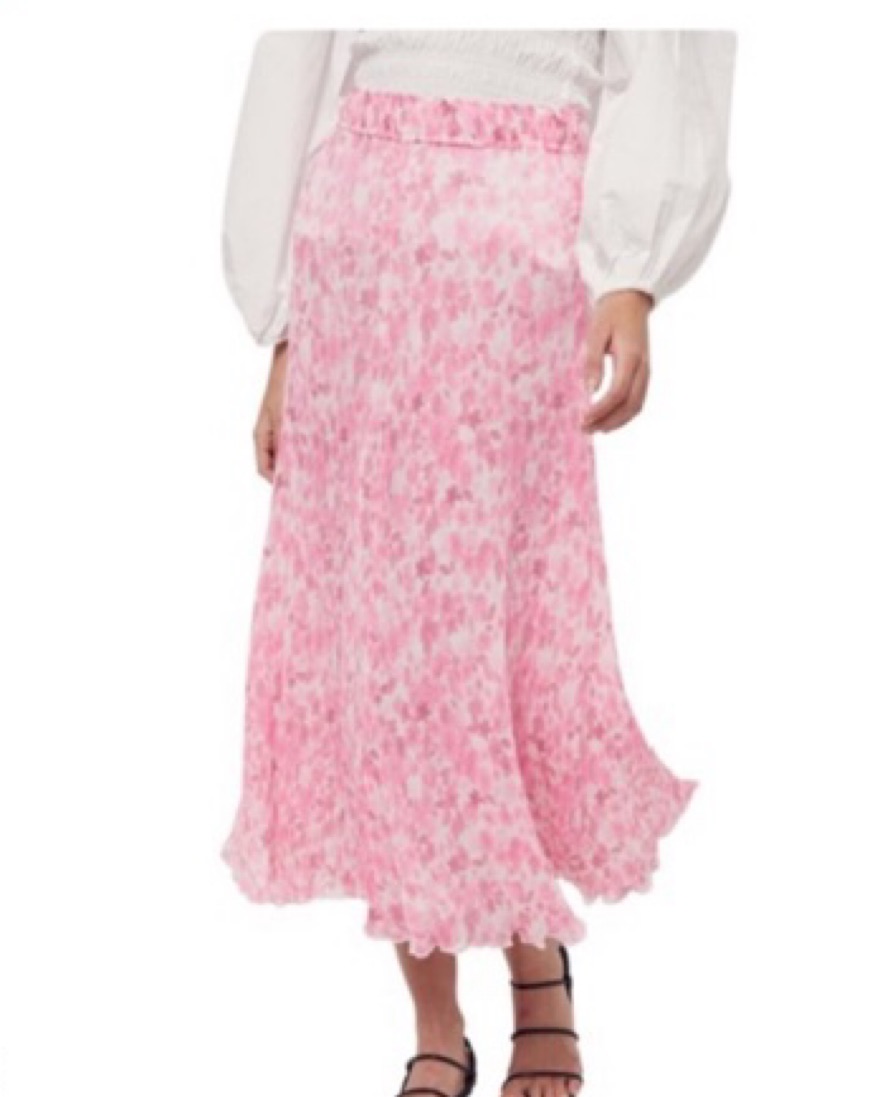 Ganni Pink Floral Midi Skirt - Image 3
