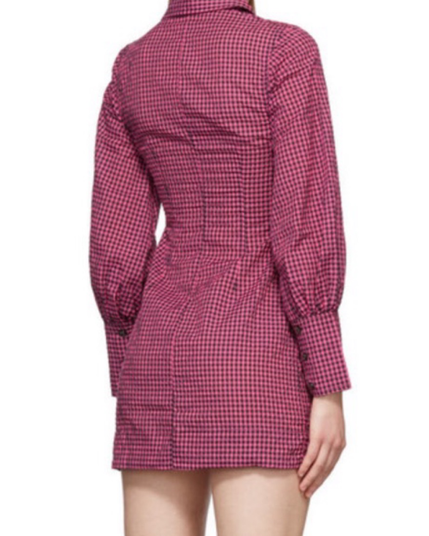 GANNI Pink Black Gingham Mini Dress - Image 4