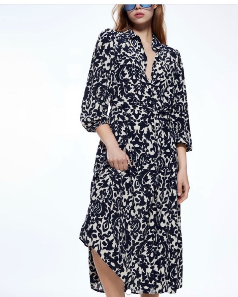 Bold Floral Print Dress Blue And Navy by Zara - Pickle