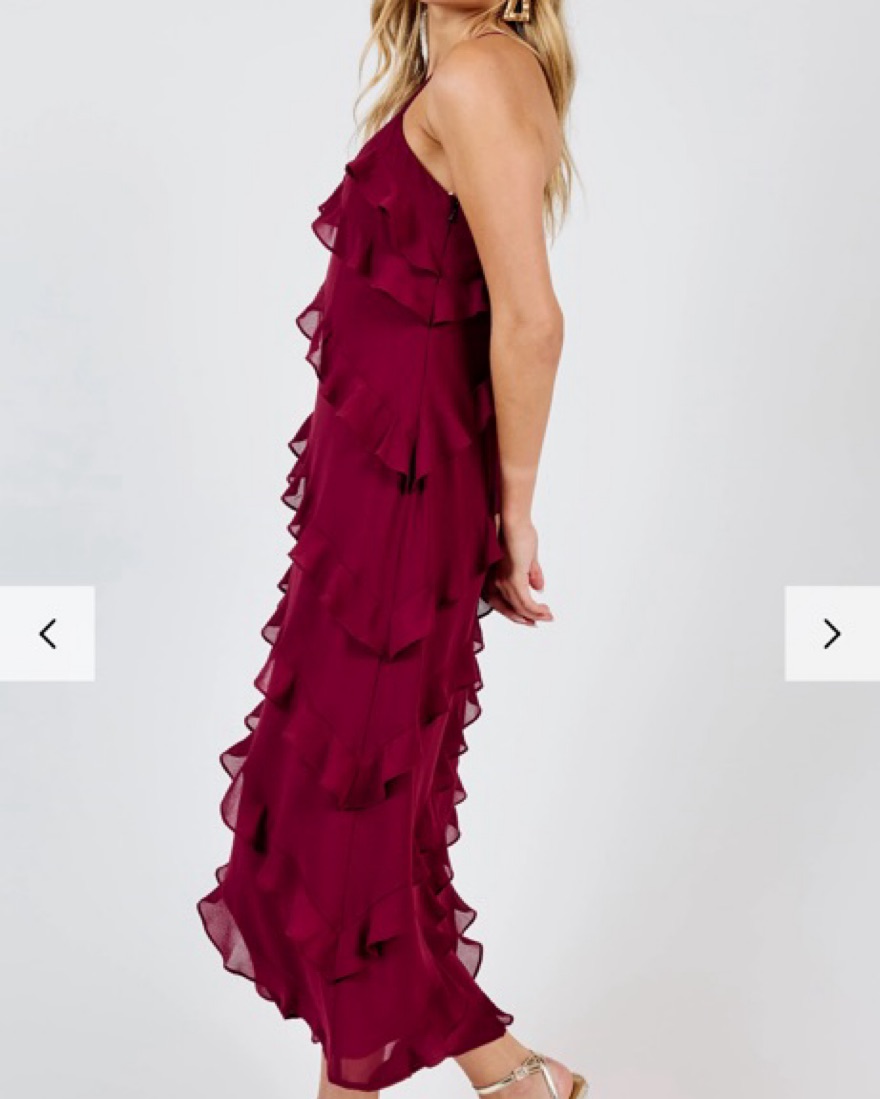 Burgundy Ruffle Maxi Dress by Sadie & Sage - Pickle