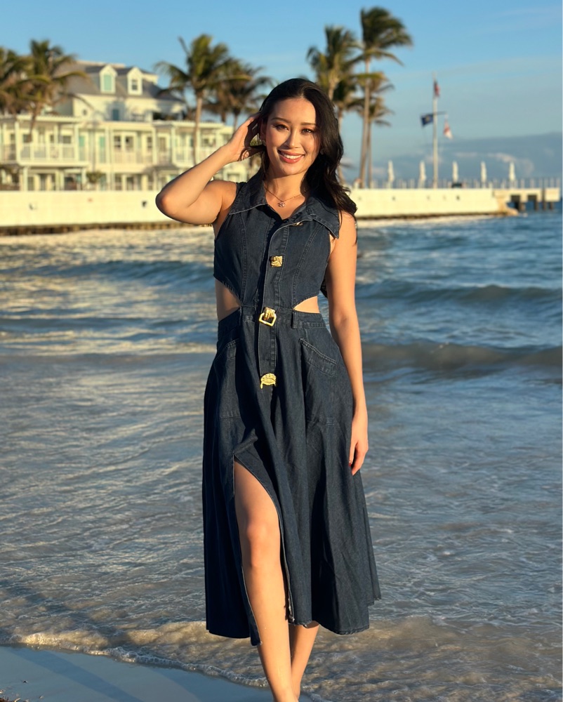 medium wash denim dress with cut outs by Revolve - Pickle