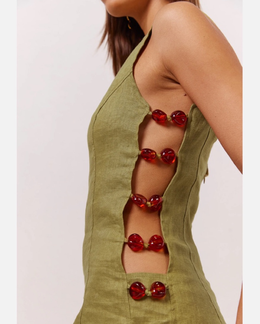 VRG GRL Tia Linen Mini Dress Olive by VRG GRL - Pickle
