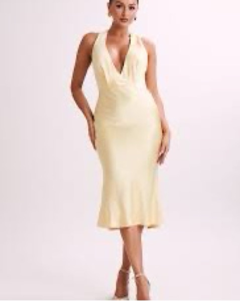 Butter Yellow Halter Neck Midi Dress - Image 2