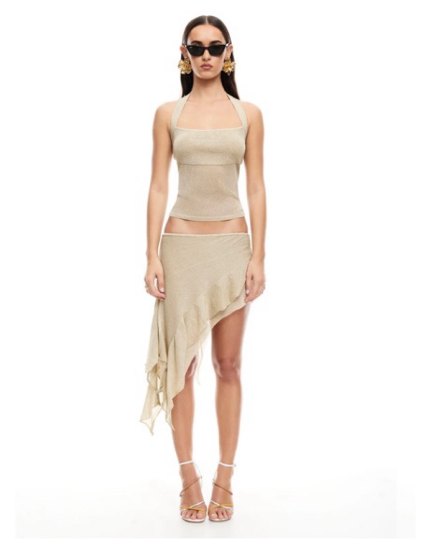 Asymmetric Ruffle Sparkle Sheer Dress - Image 1