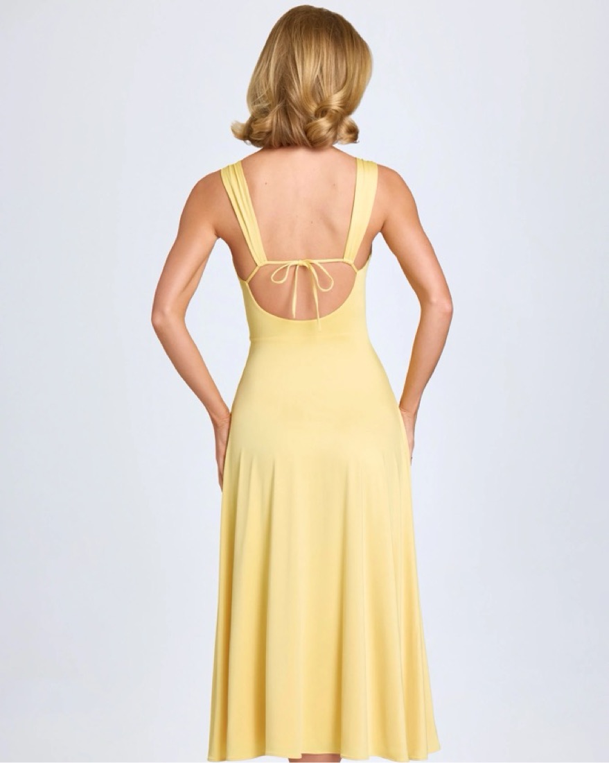 knee length dresses for ladies Ainslee Square Neck Midi Dress in Pastel Yellow