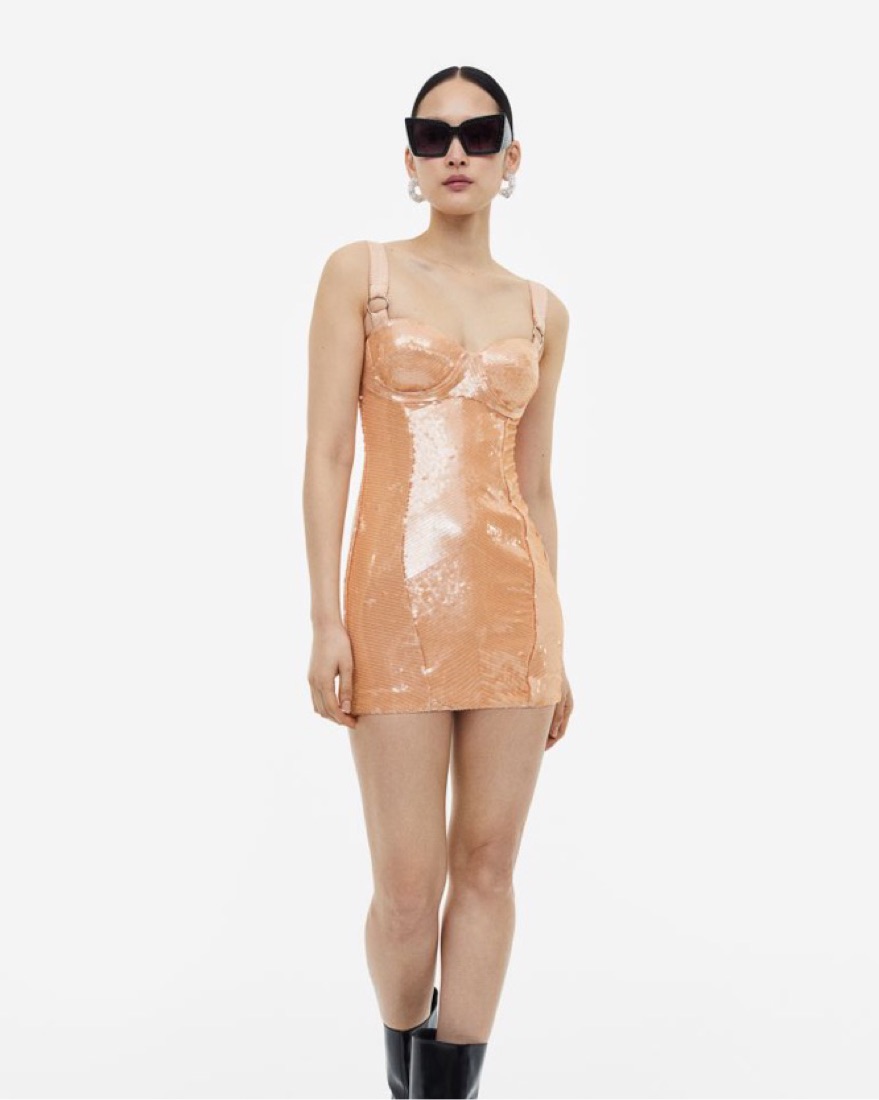 knee length dresses for ladies Strapless Bustier Sequin Beaded Mini Dress main image 1