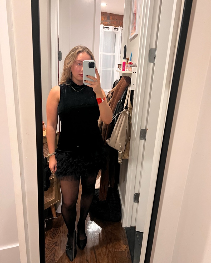 Velvet Mock Neck Mini Ruffle Dress - Image 2