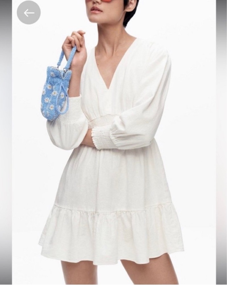 knee length dresses for ladies Florence Linen Dress 'White' – Oat Co main image 0