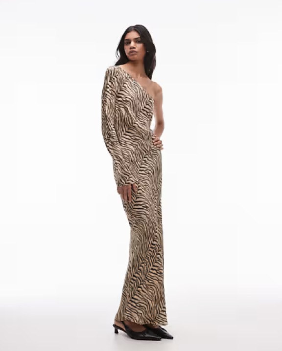 One Shoulder Zebra Maxi Dress by ASOS - Pickle