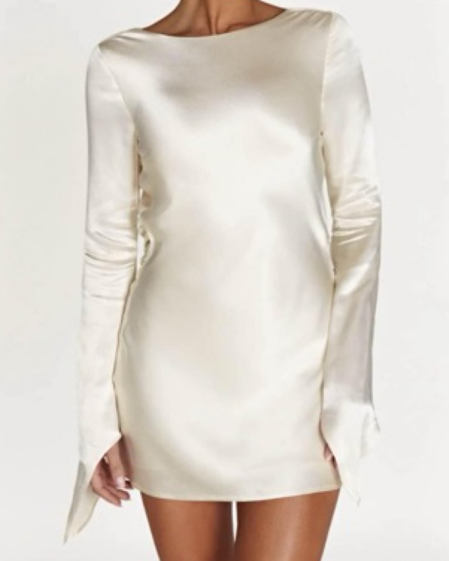 knee length dresses for ladies DaisySilk Womens Silk Mini Dress Open Back Long Sleeve Elegant Evening Dress  – DAISYSILK UK main image 1