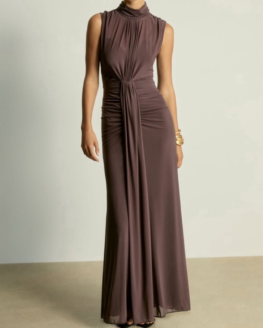 brown reiss dress Meg Long Sleeve Knit Midi Dress in Burnt Choc By DISSH main image 0