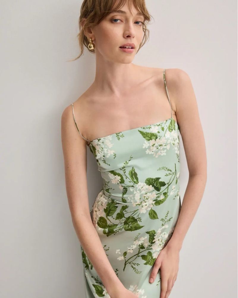 Frankie Silk Dress In Tarragon by Reformation - Pickle
