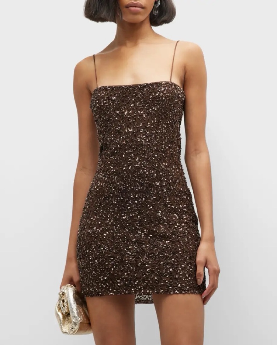 retrofete brown sequin dress Retrofete Mischa Sequin Dress in Metallic Silver main image 0