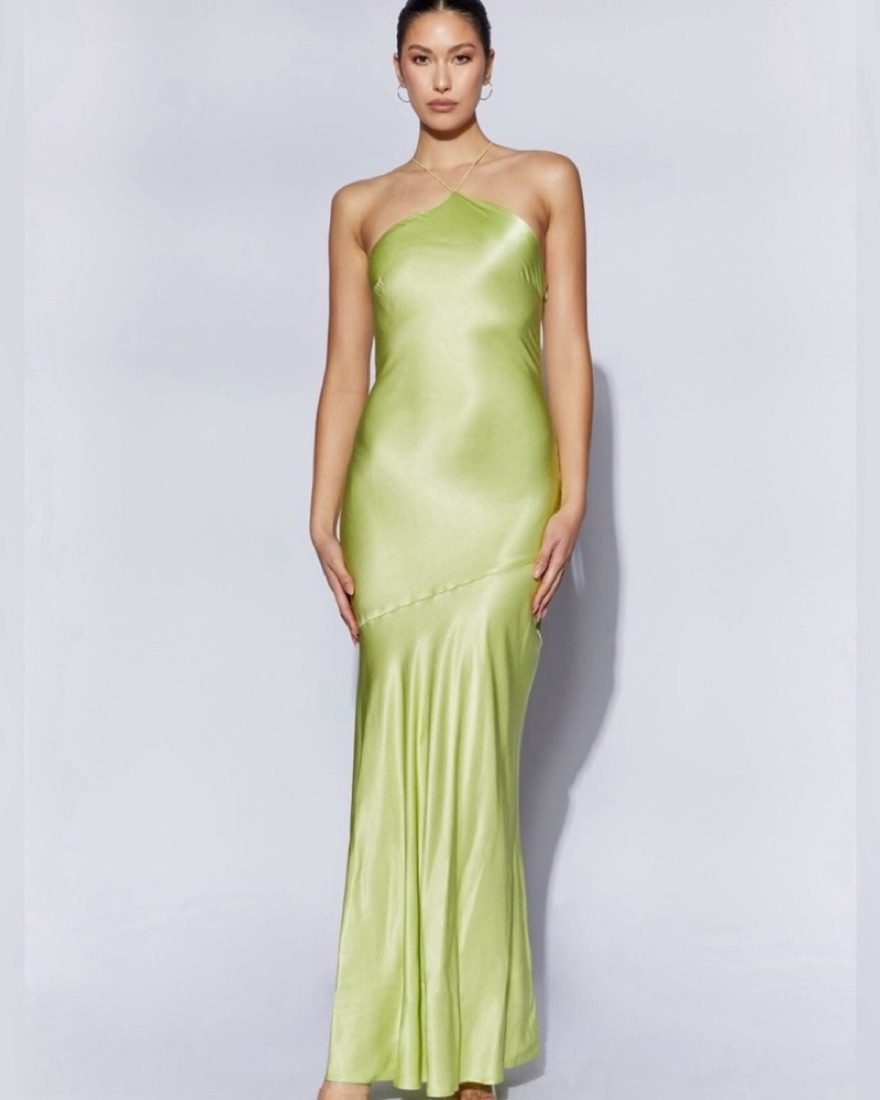Meshki Green Satin Maxi Halter Dress by Meshki - Pickle