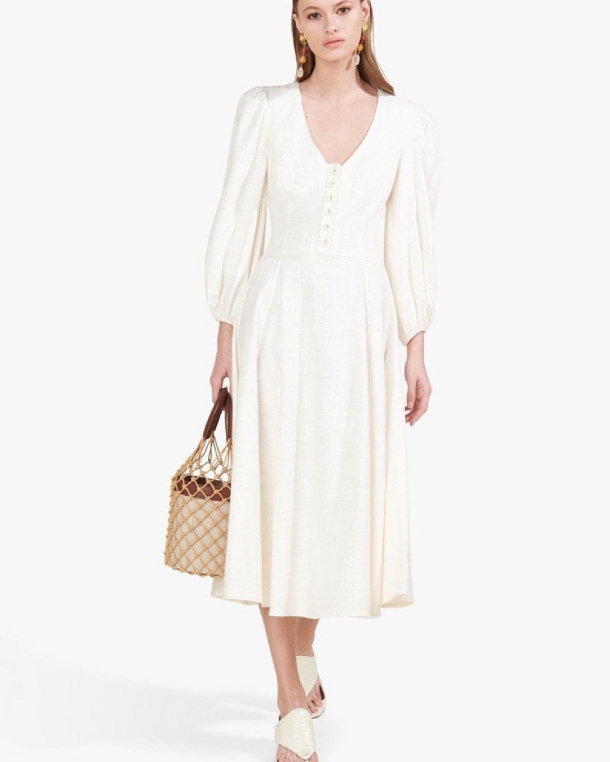 astr the label linen blend midi dress ASTR the Label | Trisha Square Neck Midi Dress in Pistachio
